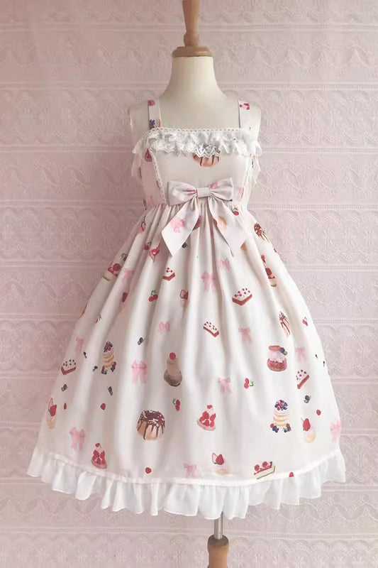 Strawberry Fruit Dessert Print Ruffle Lace Jsk - Sweet Lolita