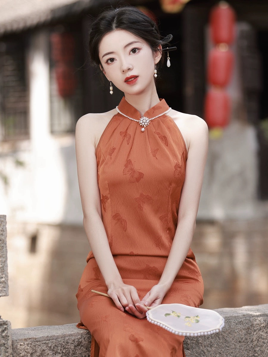 Verkörpert Eleganz Orange Cheongsam