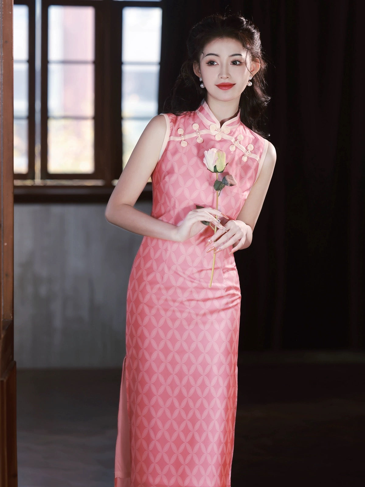 Cheongsam rose élégant