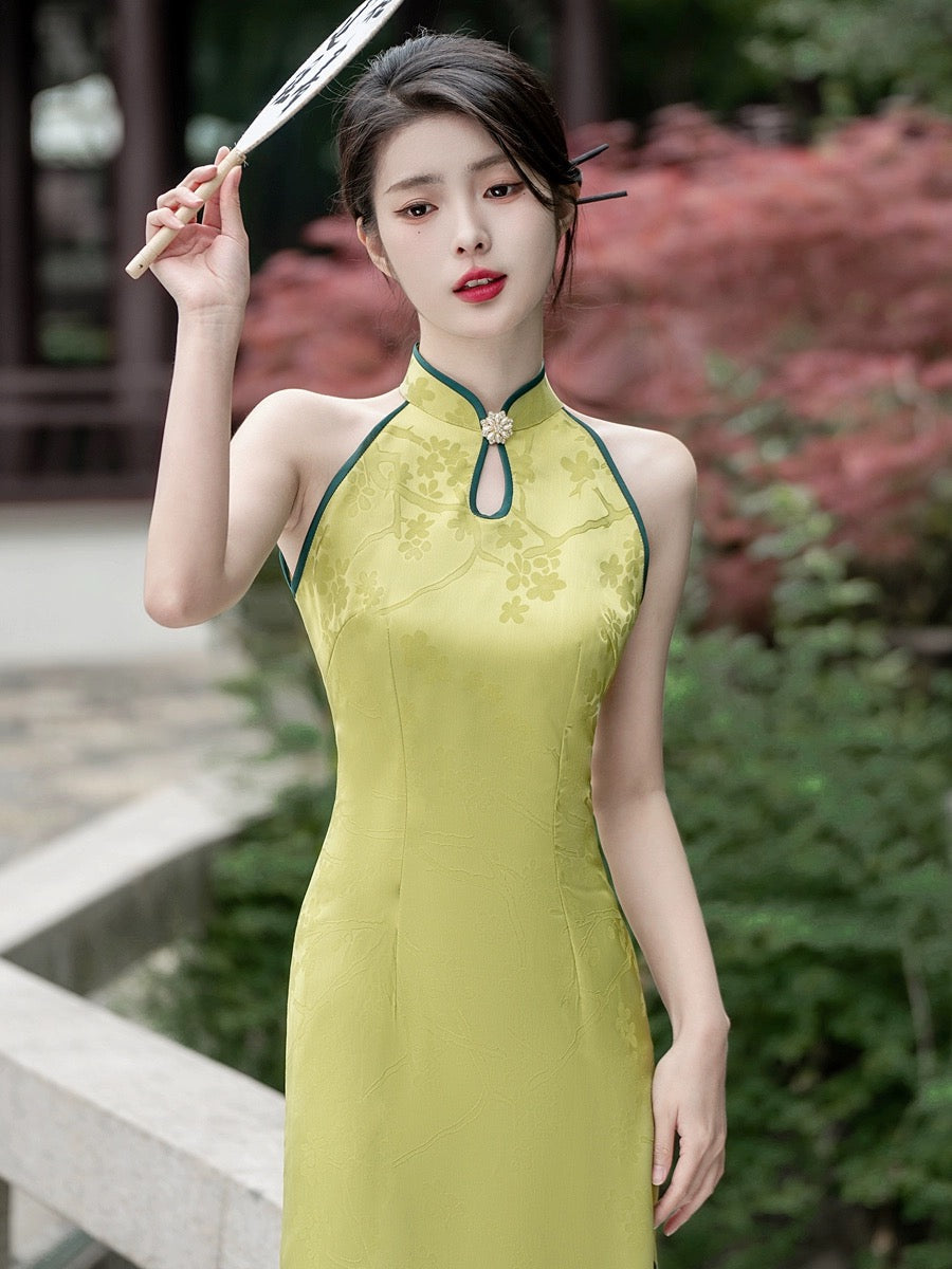 Cheongsam fleuri jaune