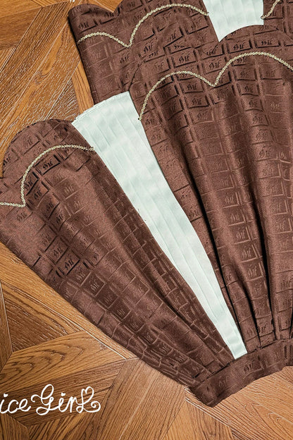 Brown Teddy Chocolate Bar Print Embroidered Bow Lace-Up Classic Lolita JSK Skirt