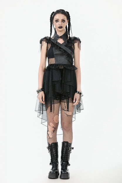 Jet V-Neck Sleeveless Multi-Tiered Ruffled Sheer Mesh Dress