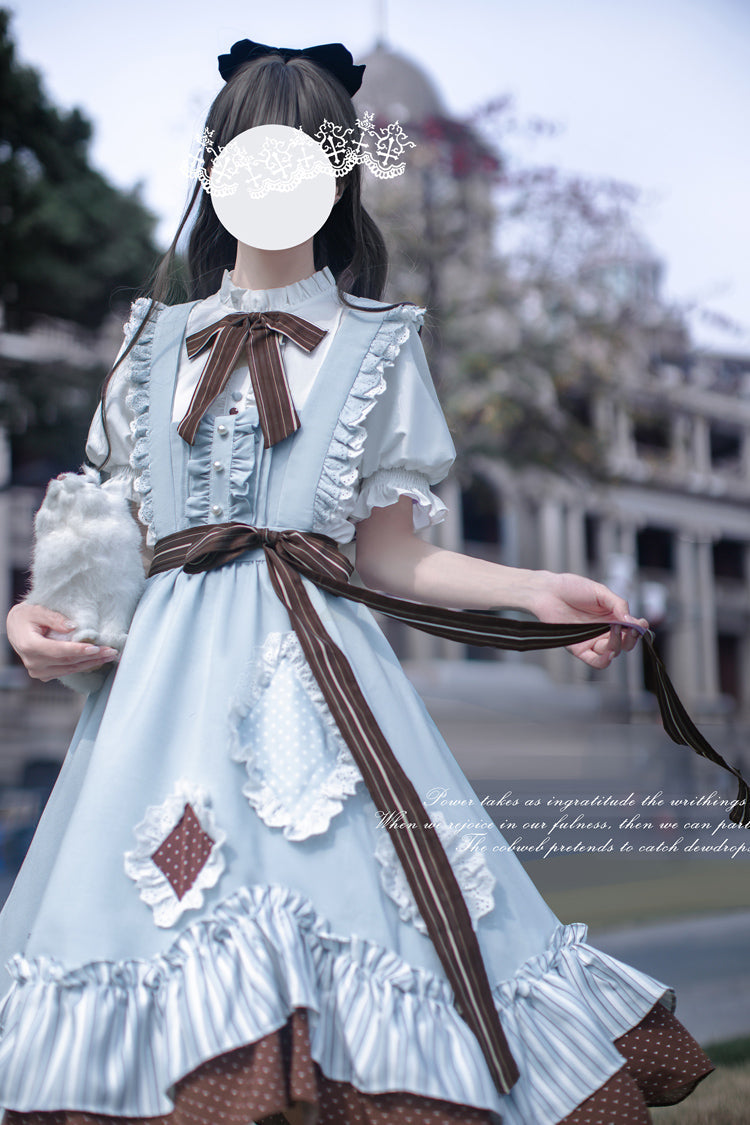 Sleeveless Printed Ruffled Bow Alice College Elegant Lolita Jumper