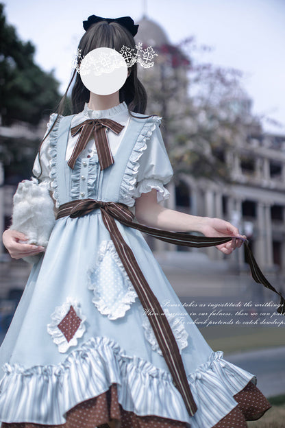 Sleeveless Printed Ruffled Bow Alice College Elegant Lolita Jumper