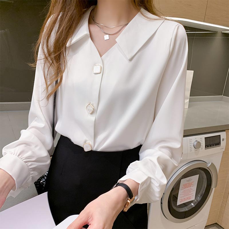 Elegant V-Neck Buckle Loose Shirt