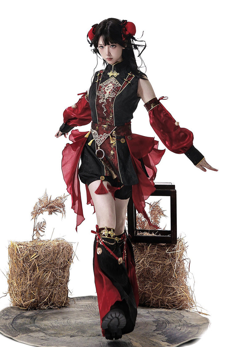 Demon Hunter Chinese Ouji Hanfu Set with Stand Collar - Noir