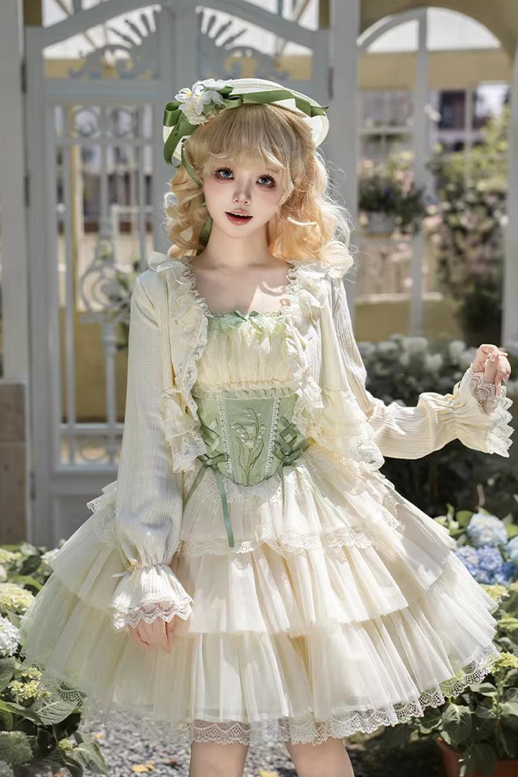 Fishbone Embroidered Sweet Lolita Jumper Dress - Green Letters & Poems