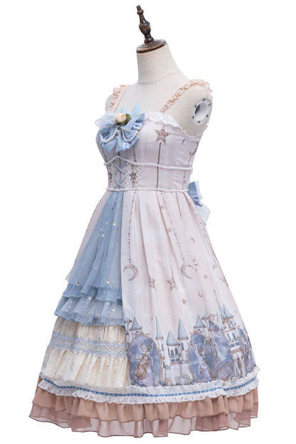 Cardigan with Elves Print and Multilayer Ruffled Jumper Dress