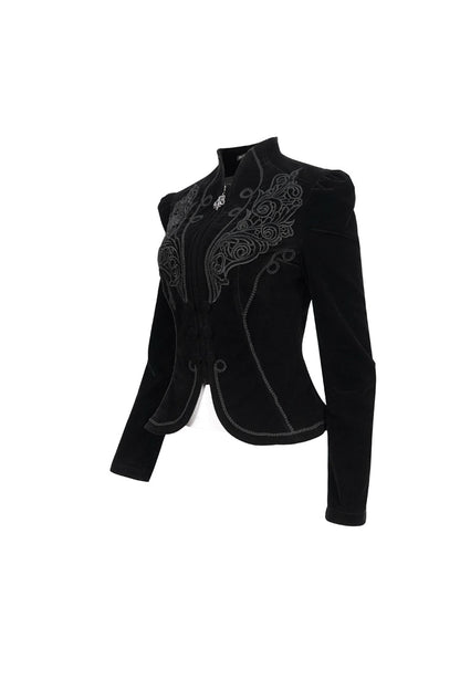 Women's Gothic Jacket with Velvet Applique and Zipper
