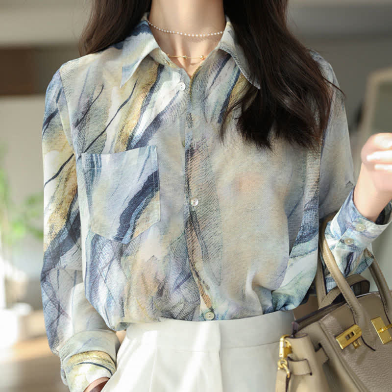 Vintage Printing Pocket Lapel Shirt