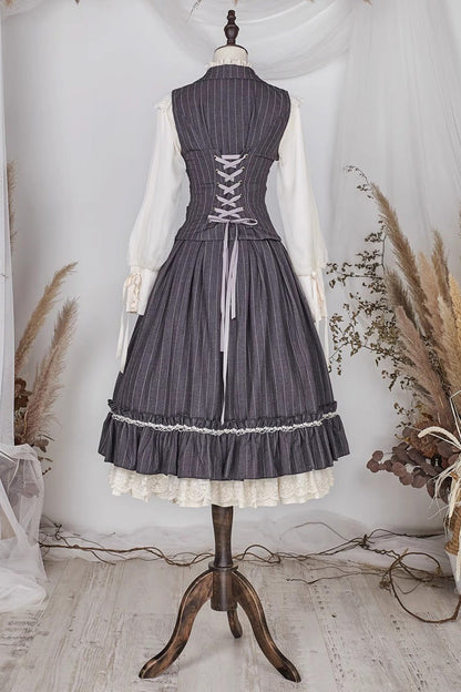 Layered Striped Ruffle Sweet College Elegant Lolita Skirt