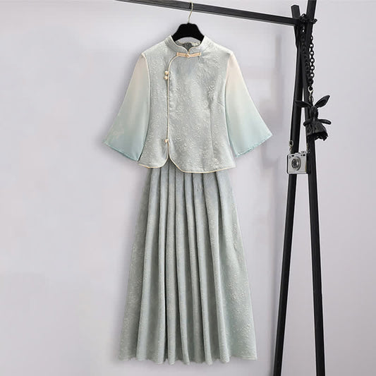 Chemise à boucle en jacquard Hanfu vintage avec jupe plissée