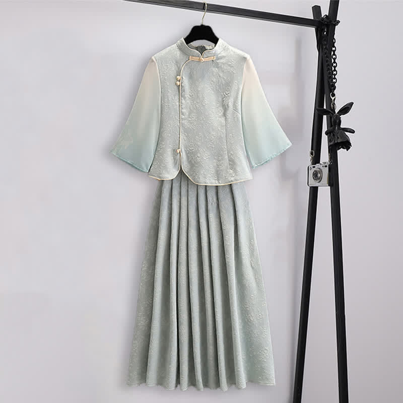 Chemise à boucle en jacquard Hanfu avec jupe plissée