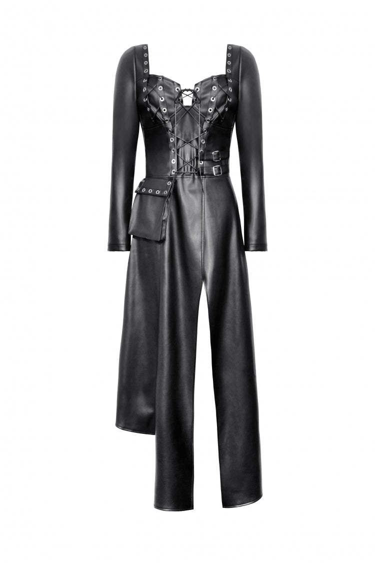 Jet Black Cut-Out Side Slit Asymmetrical Hem Punk Dress