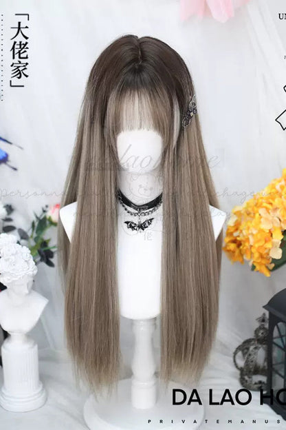 Long Straight Gradient Sweet Lolita Wig in Beige and Gray Tones