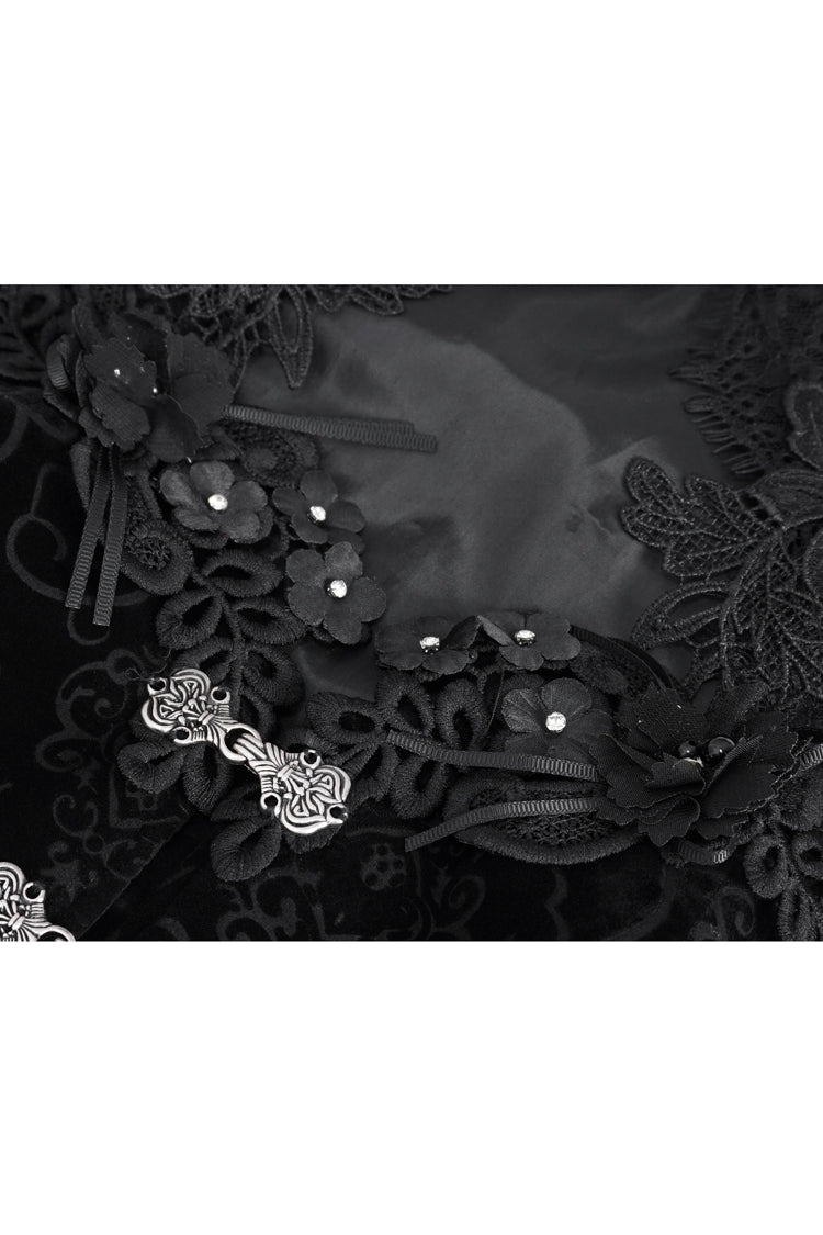 Women's Dark Blouse with Flared Sleeves and Lace Trim