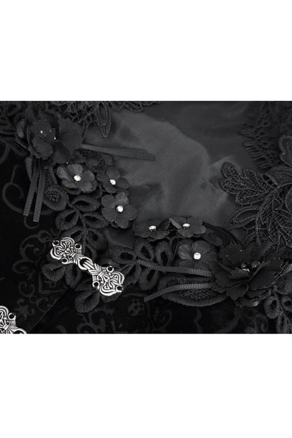 Women's Dark Blouse with Flared Sleeves and Lace Trim