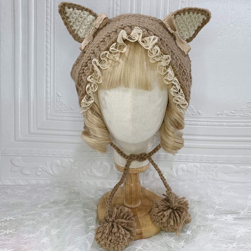 Cute Cat Ears Lace Lolita Hat Warm