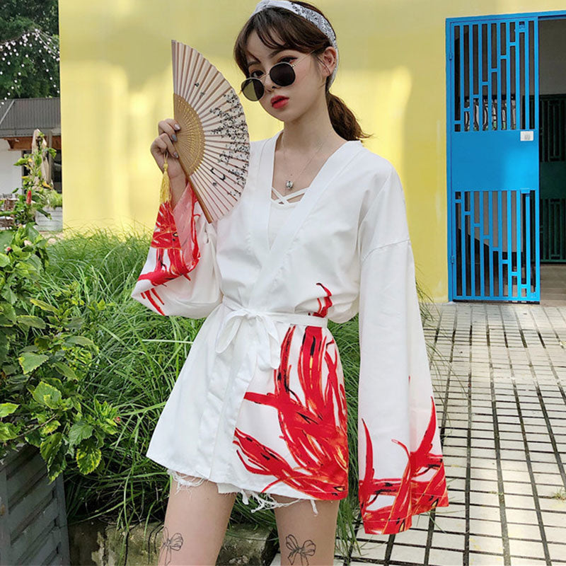 Vivid Phoenix Print Kimono Outerwear Sun Protective