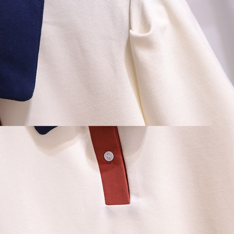 Lapel Shorts T-Shirt Colorblock Denim Belted