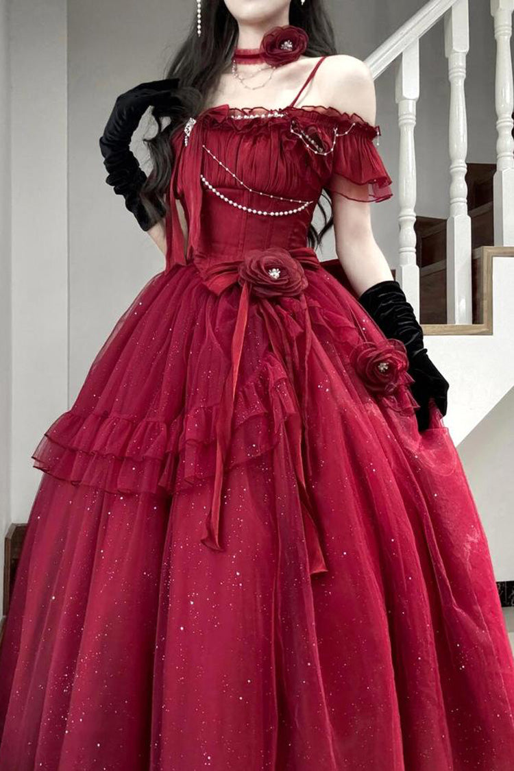 Bright Stars Off Shoulder Ruffle Bowknot Asymmetric Sweet Princess Dress