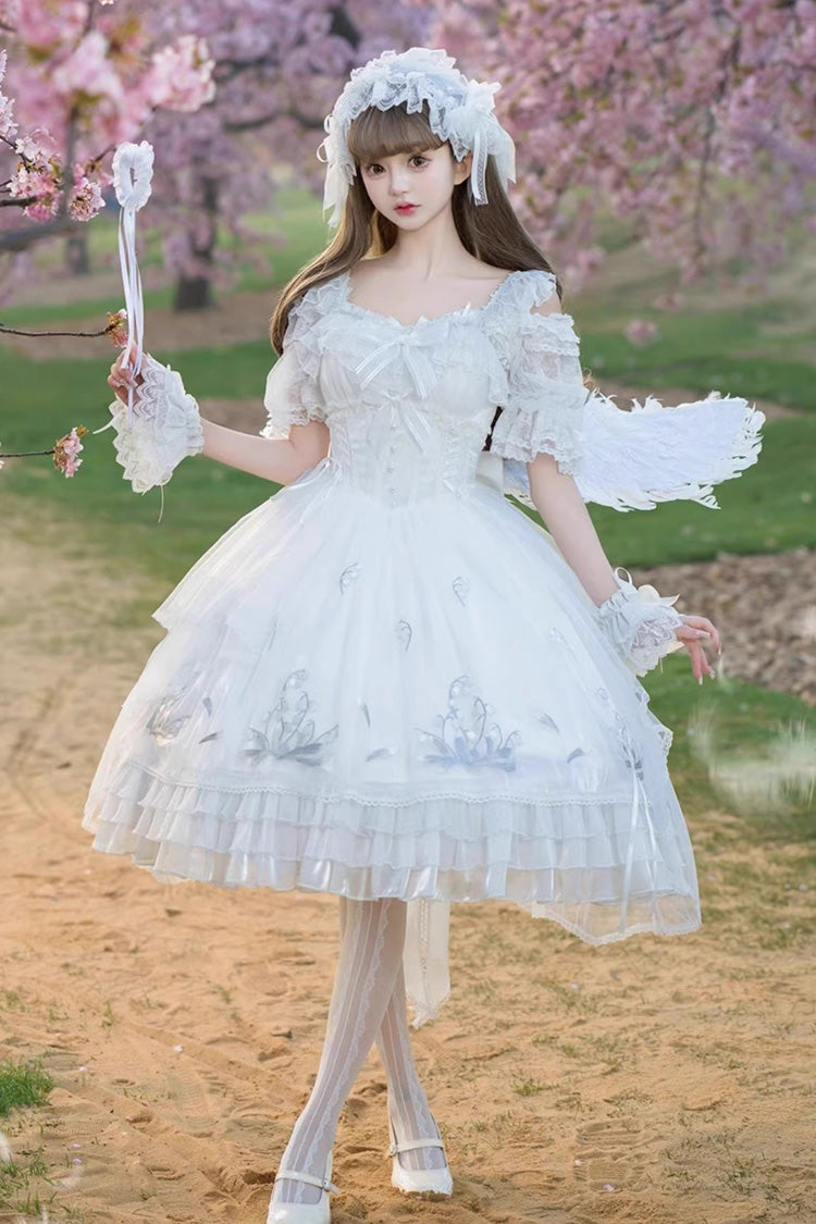 White Love Is Coming Multi-Layer Ruffle Bow JSK Dress