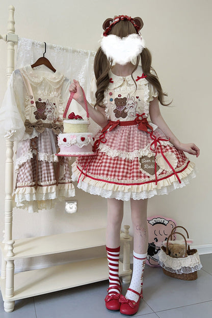 Rabbit Bear Plaid Ruffle Bow Sweet Lolita Skirt with Blouse