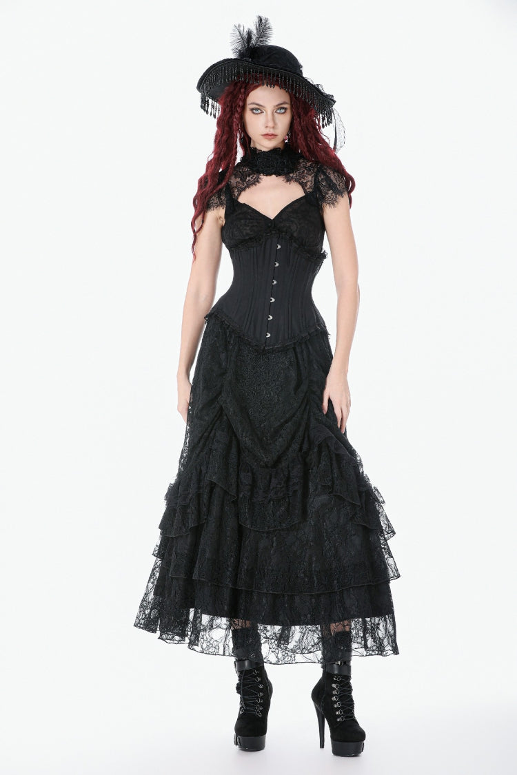 Underbust Corset with Lace-Up and Asymmetric Hem - NoirEdge