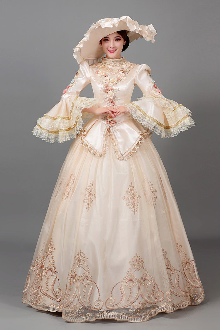 Floral Decorative Long Sleeve Court Dress