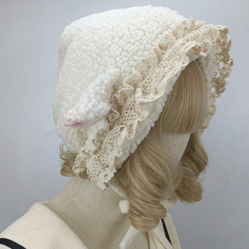 Cute Sheep Ears Lace Lolita Hat Warm