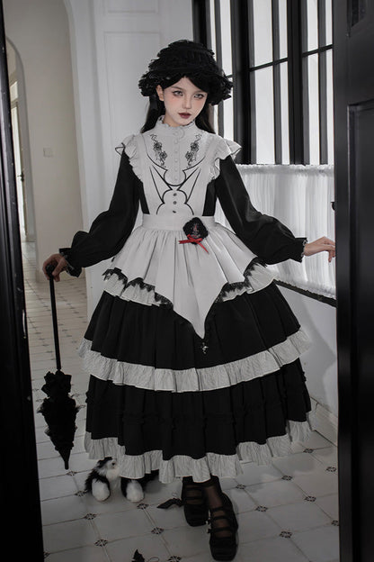 Gothic Lolita Castle Night Long-Sleeved Ruffle Embroidery Dress