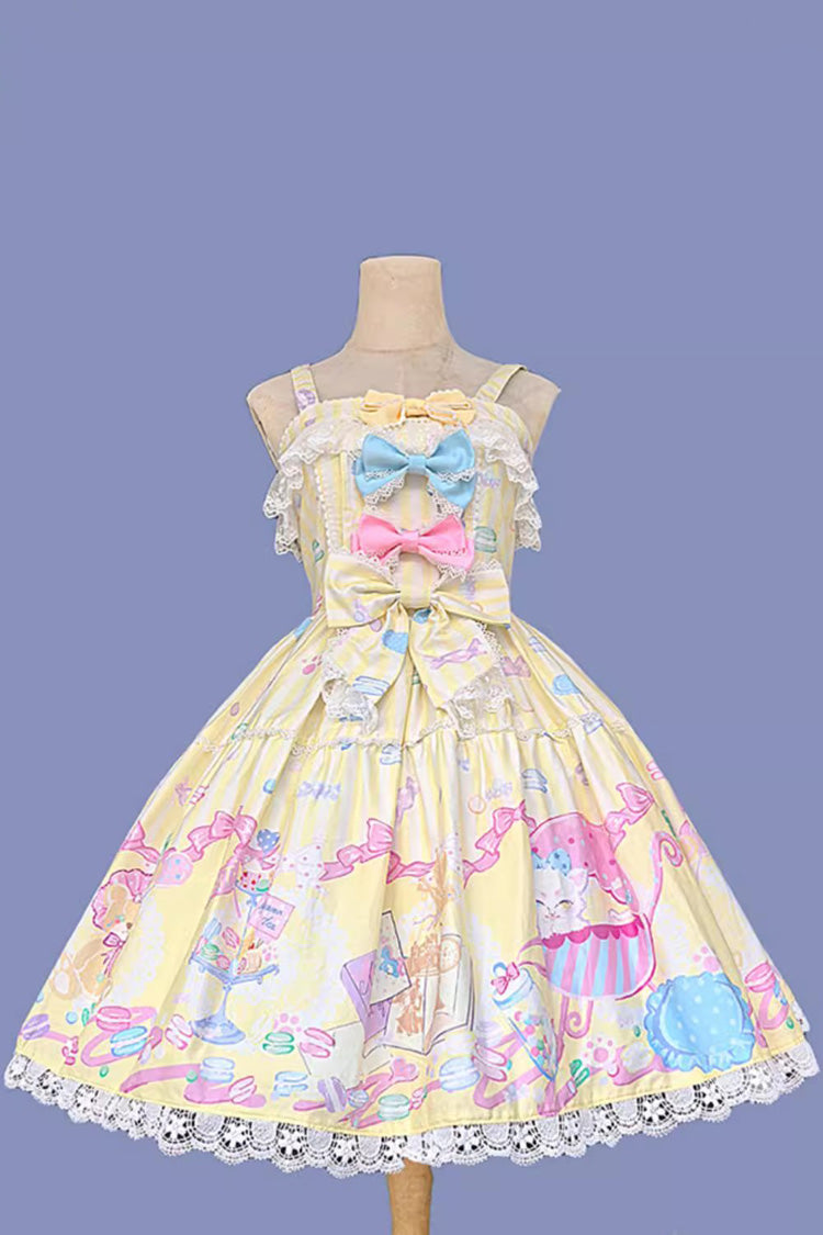 Macaron Dolly House Sleeveless Print Bow Sweet Lolita JSK in Yellow
