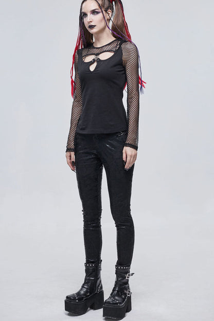 Occult Star Embroidered Deep V Mesh Knit Cotton Tee