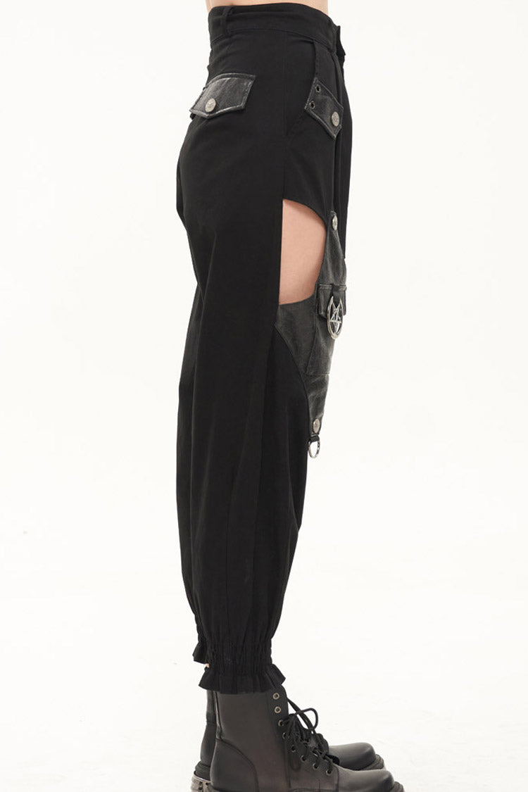 Womens Long Pants with Chain Accents and Leather Trim