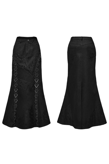 Triangular Buckle Fishtail Skirt with Mesh Accents