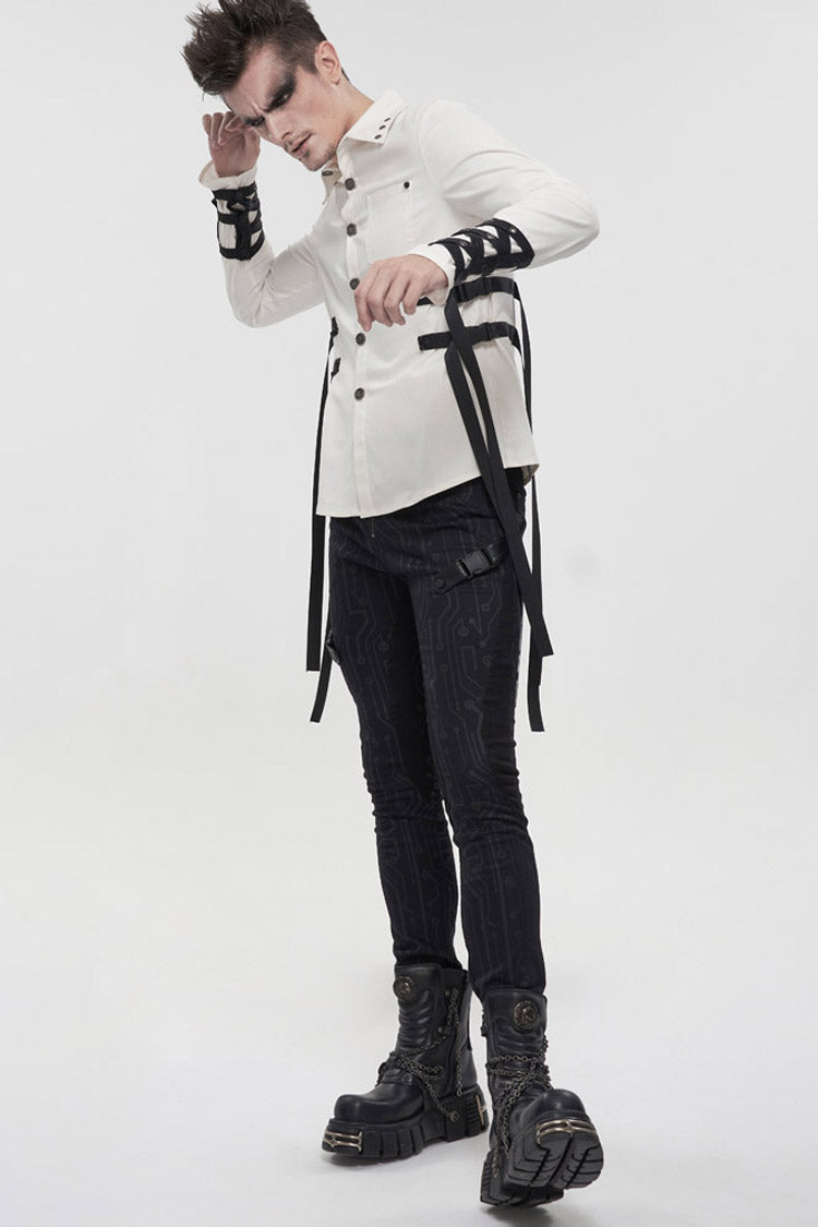 Metal Buckle Punk Stretch Long Sleeve Shirt