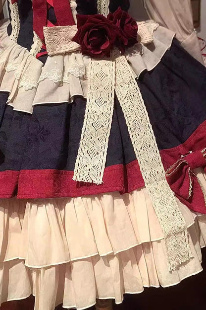 Snow White Multicolor Triple Ruffle Bow Sweet Lolita Dress