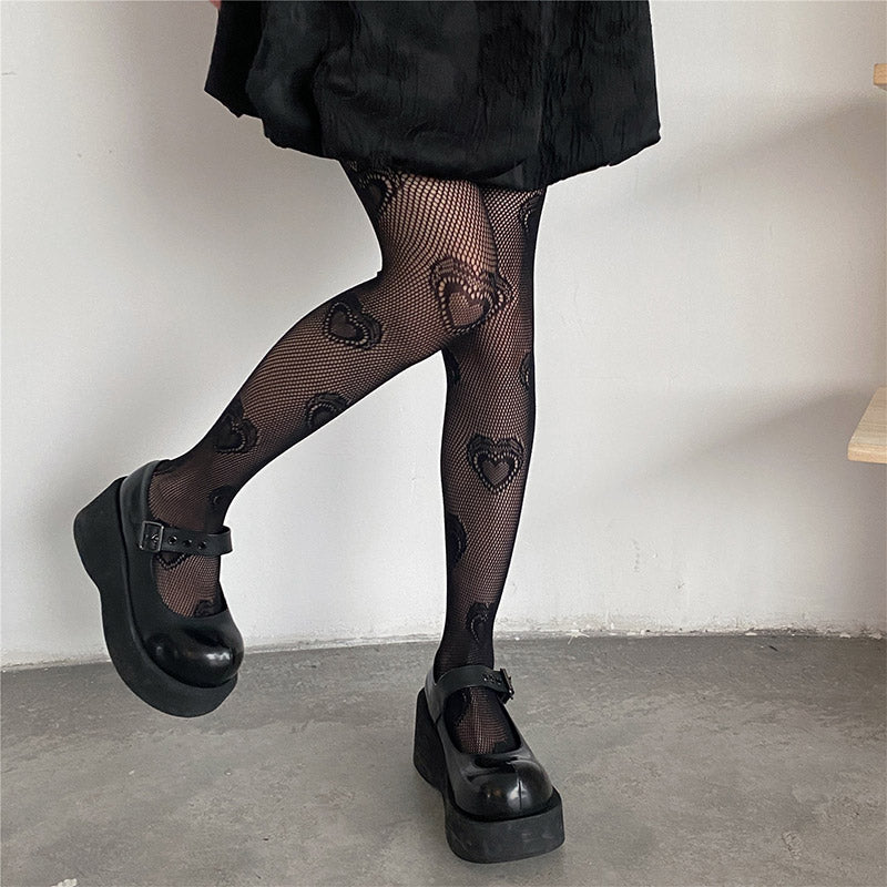 Love Heart Pattern Mesh Stockings Tights