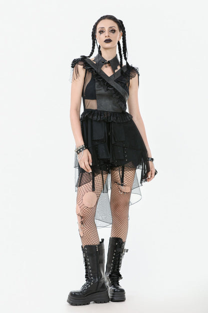 Jet V-Neck Sleeveless Multi-Tiered Ruffled Sheer Mesh Dress