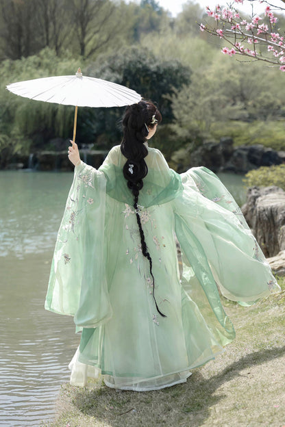 Emerald Qingdie Song Dynasty Ruffle Embroidery Chinese Hanfu Full Set