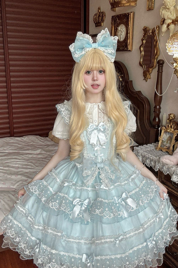 Azure Ruffled Hanayome Bow Lace Sweet Lolita JSK