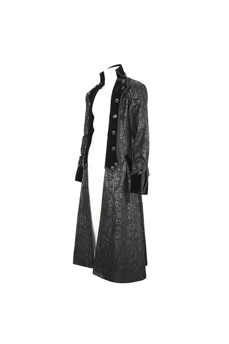 Men's Gothic Coat with Totem Print and Long Cut