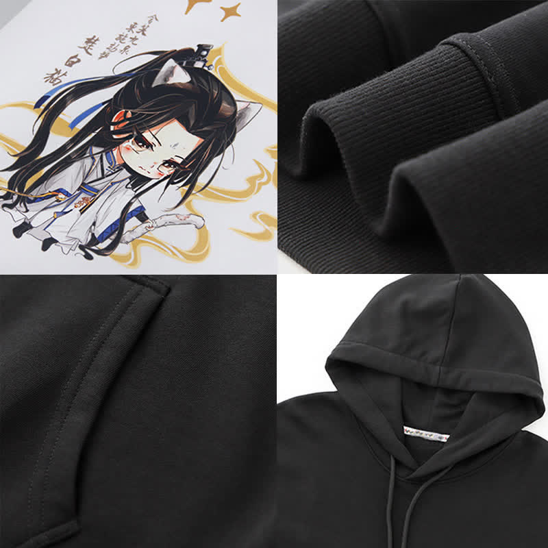 Cartoon Anime White Pocket Plush Hoodie