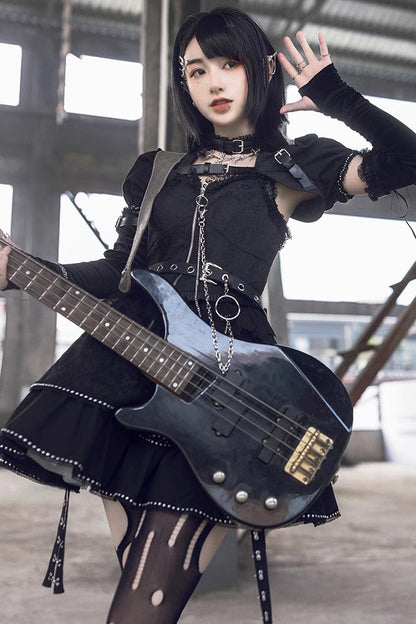 Black Gothic Punk Lolita JSK Dress with Letter Print