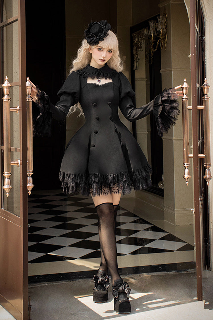 Double-Breasted Hollow Gothic Short-Sleeve Dress