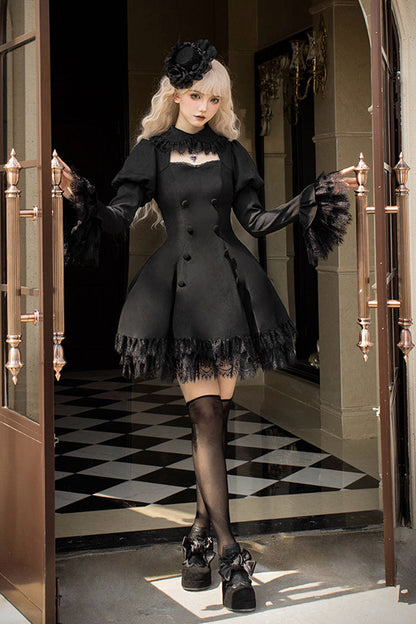 Double-Breasted Hollow Gothic Short-Sleeve Dress