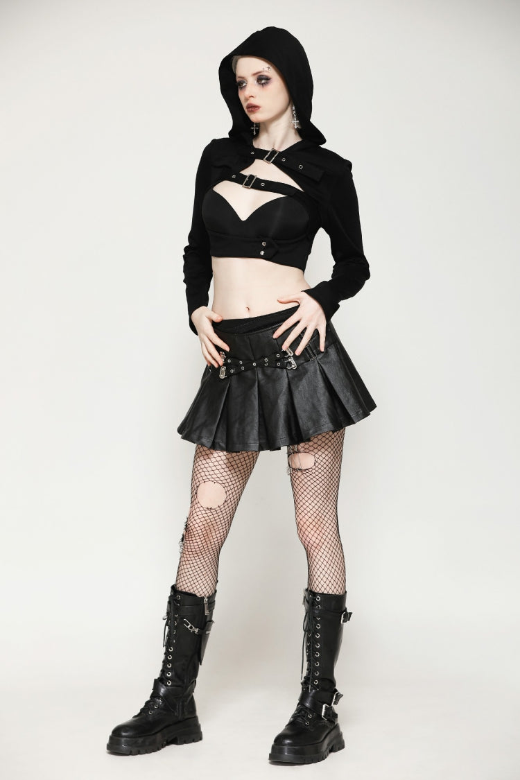 Ebony Buckled PU Mini Skirt with Faux Leather and Pleats - Femme