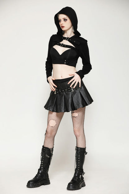 Ebony Buckled PU Mini Skirt with Faux Leather and Pleats - Femme