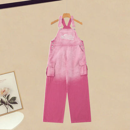 Set Letter Stripe Overalls Top Gradient Two Pieces