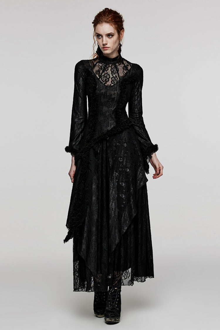 Gothic Dress with Cutout Lace and Mesh Panels